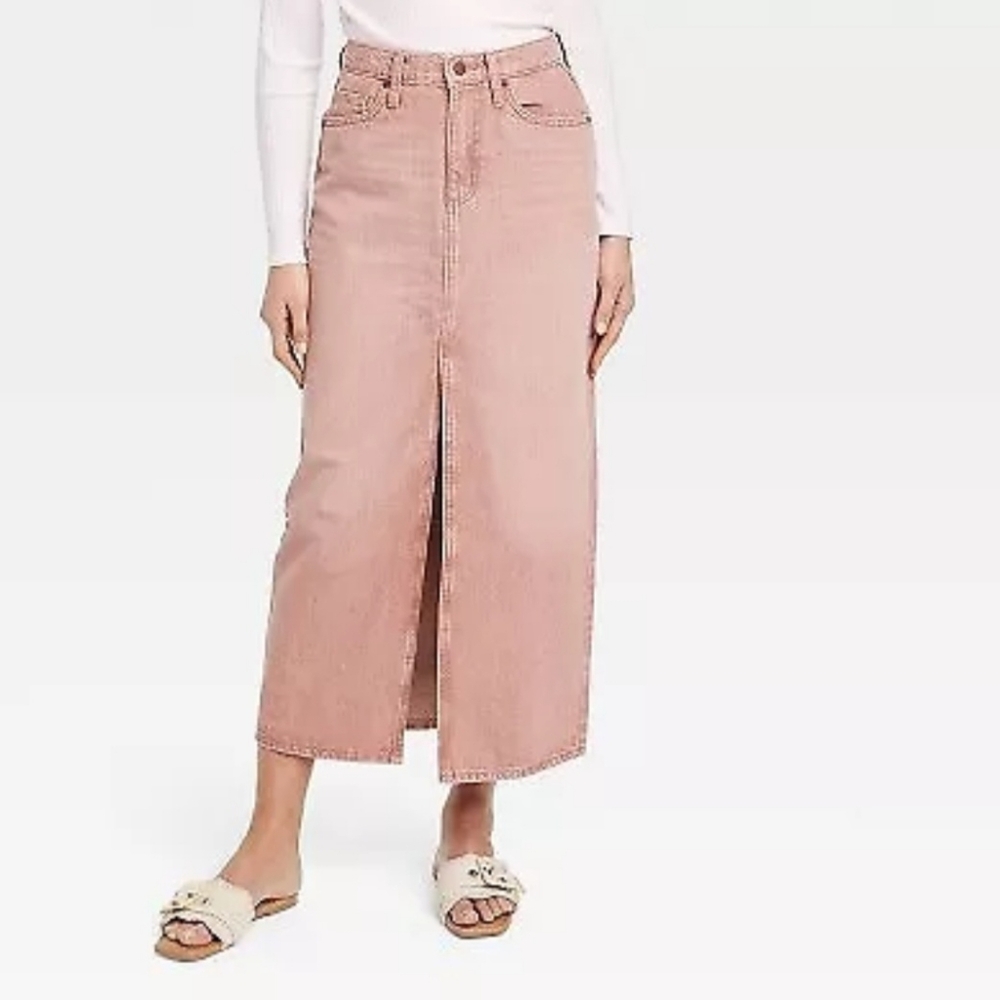 Women's Denim Maxi Skirt - Universal Thread Clay Pink